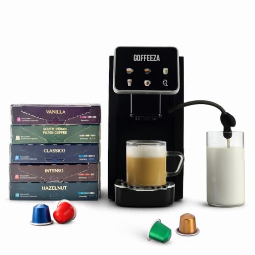 Image of COFFEEZA Lattisso Pro One-Touch Coffee Machine with 5 Coffee Capsule Variety Pack | Cappuccino, Latte, Espresso & Lungo | 19-Bar, Milk Frother, Auto Clean, Original Line Compatible
