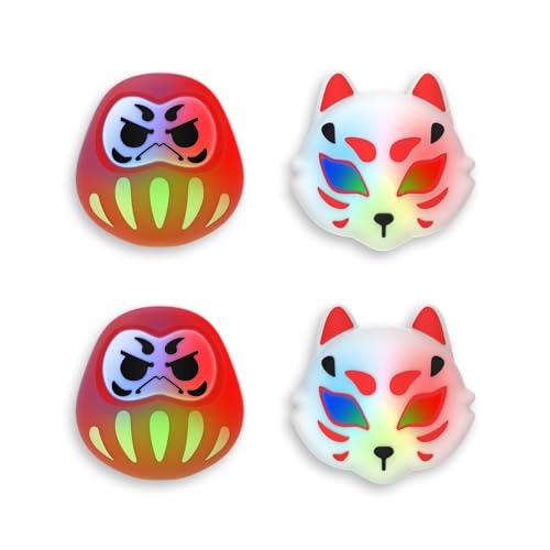 Image of PlayVital Cute Universal Illuminated LED Thumbstick Grips for ps5, for ps4, Joystick Caps for Xbox Series X|S, for Xbox One, Switch Pro Controllers, Joystick Protection - Daruma & Kitsune