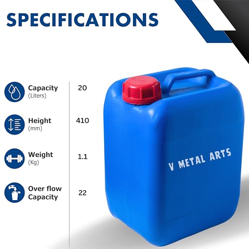 Image of V METAL ARTS Plastic Jerry Can | 20 Litre | Water Storage Drum | Leak Proof Gallon | Refillable Empty Can with Sealed Cap | PVC Can | Fuel & Chemical Storage Container | for Generators, Jeeps, Marine, Boat and Other Vehicles