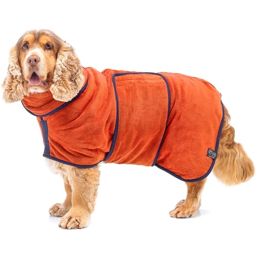 Lucky Paws® Hundebademantel – doppellagiger, Ultra-absorbierender & luxuriös weicher Bademantel Hund – Hunde in Minuten trocknen – Hundehandtuch & Hunde Bademantel in 1 (XL, Bernstein)