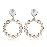 Pearl Heart Hoop Dangle Earrings Imitation Pearl Love Heart Earrings Circle Beaded Loop Drop Earring
