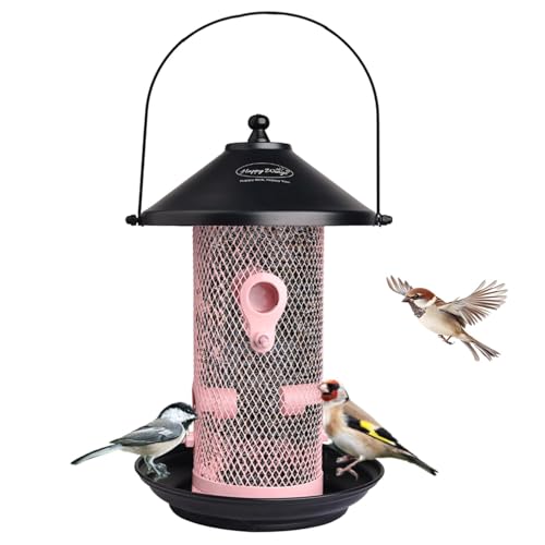 Image of Happy Wings Metal Mesh Tube Bird Feeder for Wild Birds - Pink