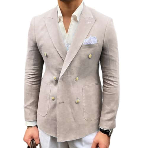 Linen Men's Blazer Casual Summer Slim Fit Suit Jacket Double Breasted Wedding Prom Blazer for Men