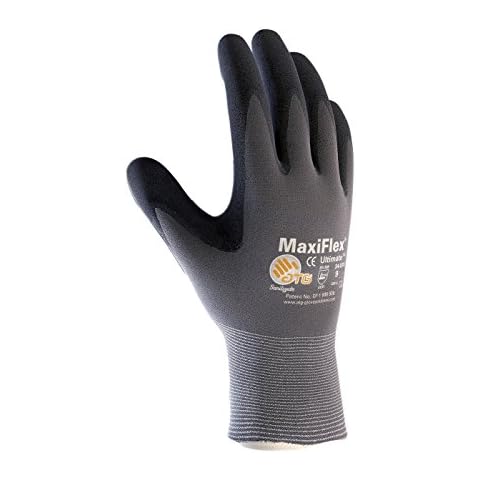 MaxiFlex Ultimate ATG 34-874 - MEDIUM 34-874/Seamless Knit Nylon/Lycra Glove with Nitrile Coated icro-Foam Grip on Palm and Fingers, Gray/Black (Pack of 12) Cover