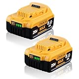 2 Packs 8.0A 20V Max Battery Replacement for DEWALT 20V Battery Compatible with Dewalt Battery DCB200 DCB205 DCB206 DCB208 DCB180 DCD/DCF/DCG Series Cordless Tools with 3-LED Indicator