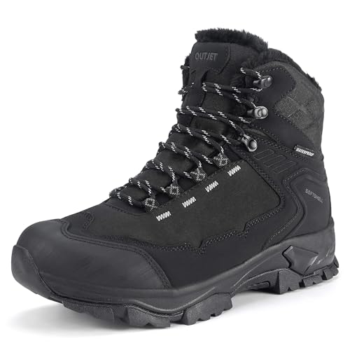 OUTJET Men's Winter Snow Boots Waterproof Warm Fur Lined Insulated Hiking Boot