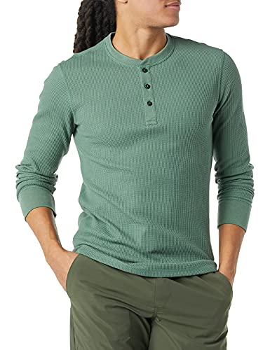 Amazon Essentials Men's Slim-Fit Long-Sleeve Waffle Henley Shirt, Green, XS