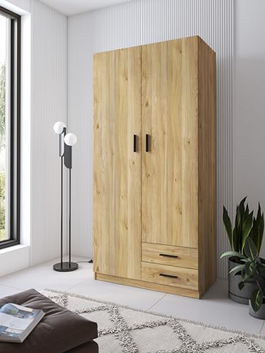 Shiito | Modelo Oxford - Armario 2 Puertas y 2 cajones | Acabado en Madera Natural