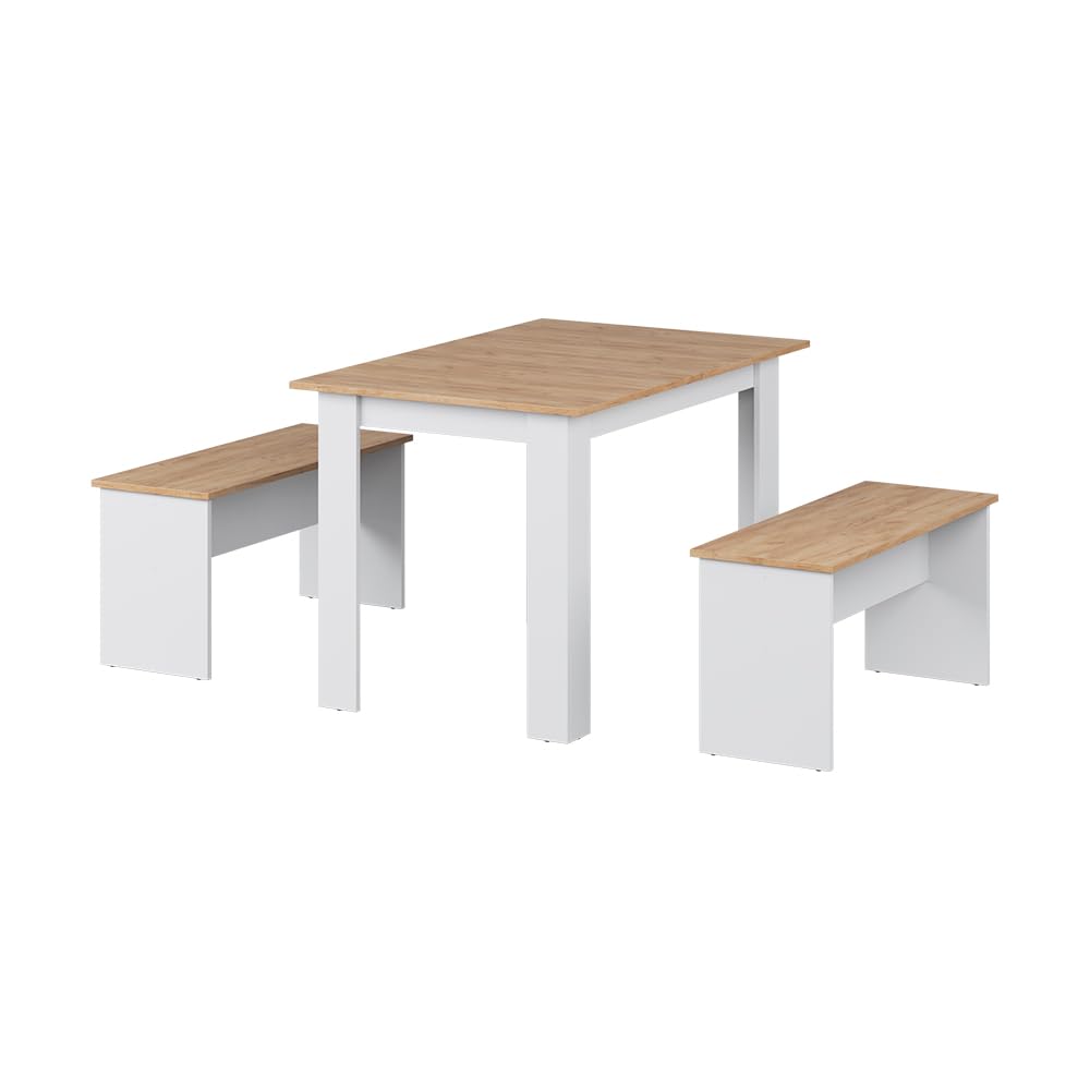 Vicco Conjunto de Banco de Esquina Sentio Roble Blanco/Dorado 112x73.6 cm