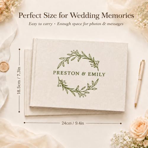 Image of Custom Embroidered Wedding Guest Book, Personalized Linen Hardcover