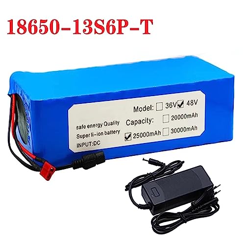 HefddEHY bateria de bicicleta elétrica 48V 25ah,Pacote de bateria de lítio 13s6p,Construído em 50A B