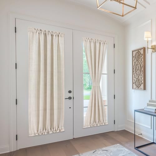 FMFUNCTEX Linen French Door Curtain Panels 72 Inches Long, Natural Flax Linen Window Draperies for Front Sliding Glass Doors Tiebacks for Glass Door Patio Windows, Rod Pocket 1 Panels by FMFUNCTEX - Used condition - Image 8