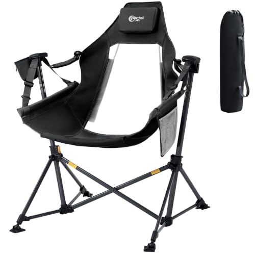 Portal Hammock Camping Chair Silla de Camping Colgante Resistente 400 lbs - Malla Transpirable con Respaldo Ajustable y Almohada para la Cabeza, Portátil, Negro