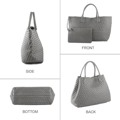 Image of Woven Tote Bag for Women Retro Handwoven Shoulder Travel Handbag Large Capacity Hobo Vegan Leather Bags with Purse