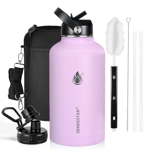 Image of Insulated Water Bottle 64 oz, Triple Wall Vacuum Stainless Steel Water Bottles (Cold for 48 Hrs), Leak Proof & Non-BPA, Half Gallon Water Flask Jug Wide Mouth Straw Lid & Spout Lid
