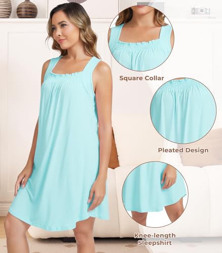 Image of NACHILA Nightgowns for Women-Viscose Made from Bamboo, Soft Sleepshirts Sleeveless Sleepwear Cooling Nightdress S-XL