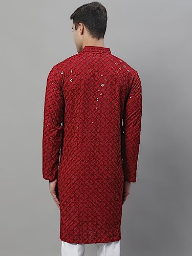 Image of Jompers Men's Chikankari Rayon Regular Fit Embroidered and Sequence Kurtas Only