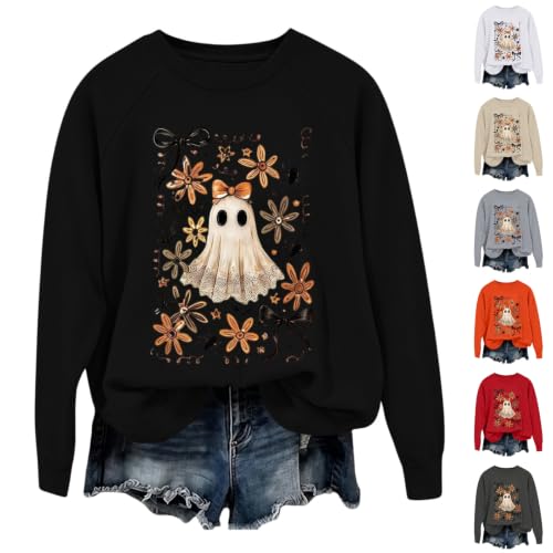 ENCURKUS Halloween Sweatshirt Women Cute Ghost Spooky Season Pullover Tops - image 1
