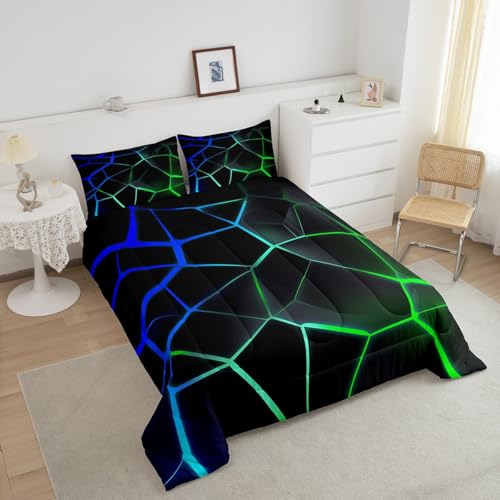 Image of Feelyou Geometric Honeycomb Comforter Set Green Blue Stereoscopic Hexagon Comforter for Kids Boys Girls Beehive Hexagon Bedding Set Geometric Duvet Set Room Decor Quilt King Size Boys