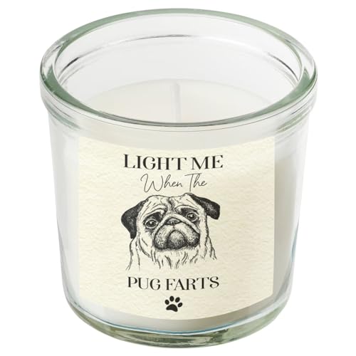 Pug Gifts, Funny Gift for Pug Dog Owners, Light Me When The Pug Farts, Scented Candle in A Jar, Dog Mum, Dog Dad, Novelty, Candles, Mothers Day (Small)