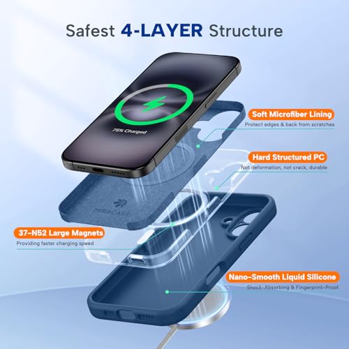 Image of Miracase Magnetic for iPhone 16 Plus Case, [Soft Anti-Scratch Microfiber Lining], Compatible with MagSafe, Liquid Silicone Shockproof Drop Protection Phone Case for 16 Plus,Glass Blue