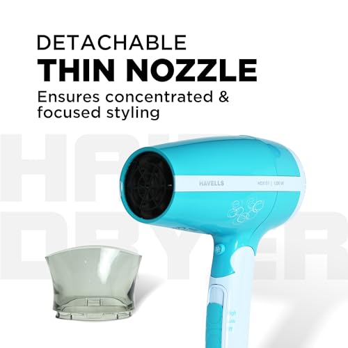 Image of Havells HD3151 1200 W Foldable Hair Dryer; 3 Heat (Hot /Cool /Warm) Settings Including Cool Shot Button; Heat Balance Technology, Turquoise