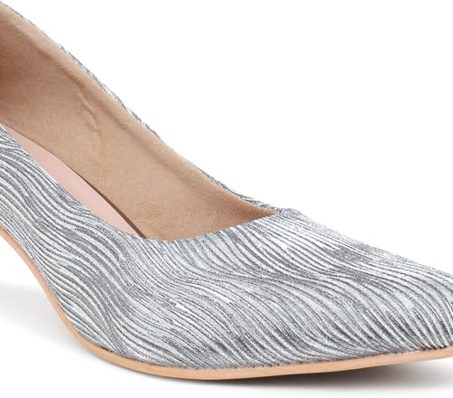 Image of Action Women's Suede Stiletto Pumps| Silver Textured Pattern| Gold Heel| Evening Antique