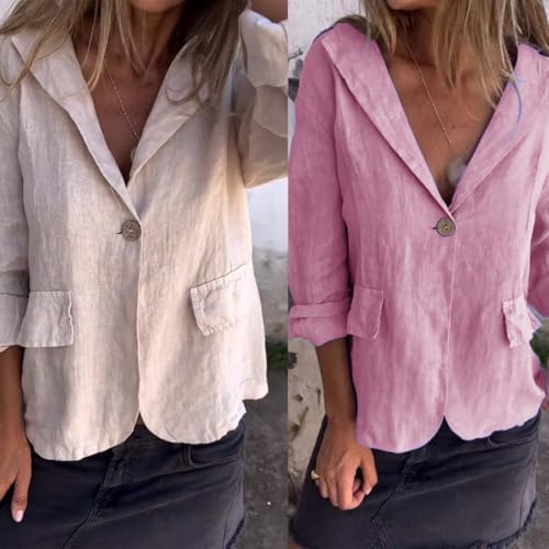 Cotton And Linen Casual Lapel Single-Button Thin Coat, Linen Blazer Women, Linens Jackets for Women2