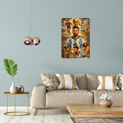 Image of Zesta Bathroom Decor Items Washroom Decor Tin Sign | Aesthetic Posters Wall Poster for Bedroom | Magnetic Cafe Decoration Items /Restaurant Decorations Items | Quirky Home Decor Bar Accent (Messi)