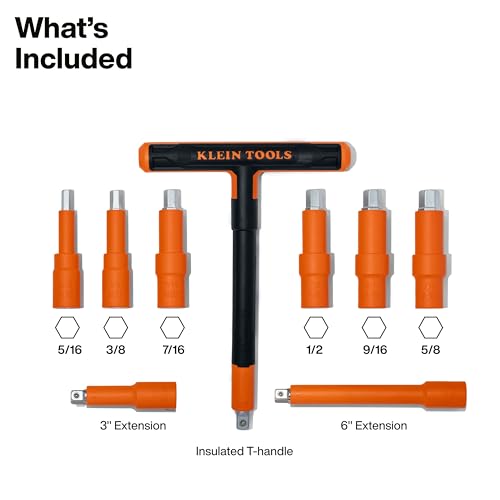 KLEIN TOOLS 47120INS Insulated T-Handle and Hex Bit Set, 1000V Rated, ASTM F1505 Certified, Includes 3 and 6-Inch Extension Bars, Class 2 Glove Compatible, Premium Carrying Case by KLEIN TOOLS - Image 2