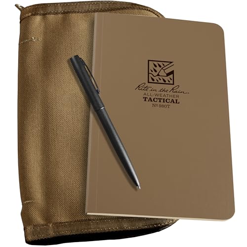 Rite in the Rain Weatherproof Tactical Field Kit: Tan CORDURA Fabric Cover, 4.625" x 7.25" Tan Tactical Notebook, and Weatherproof Pen (No. 980T-KIT)