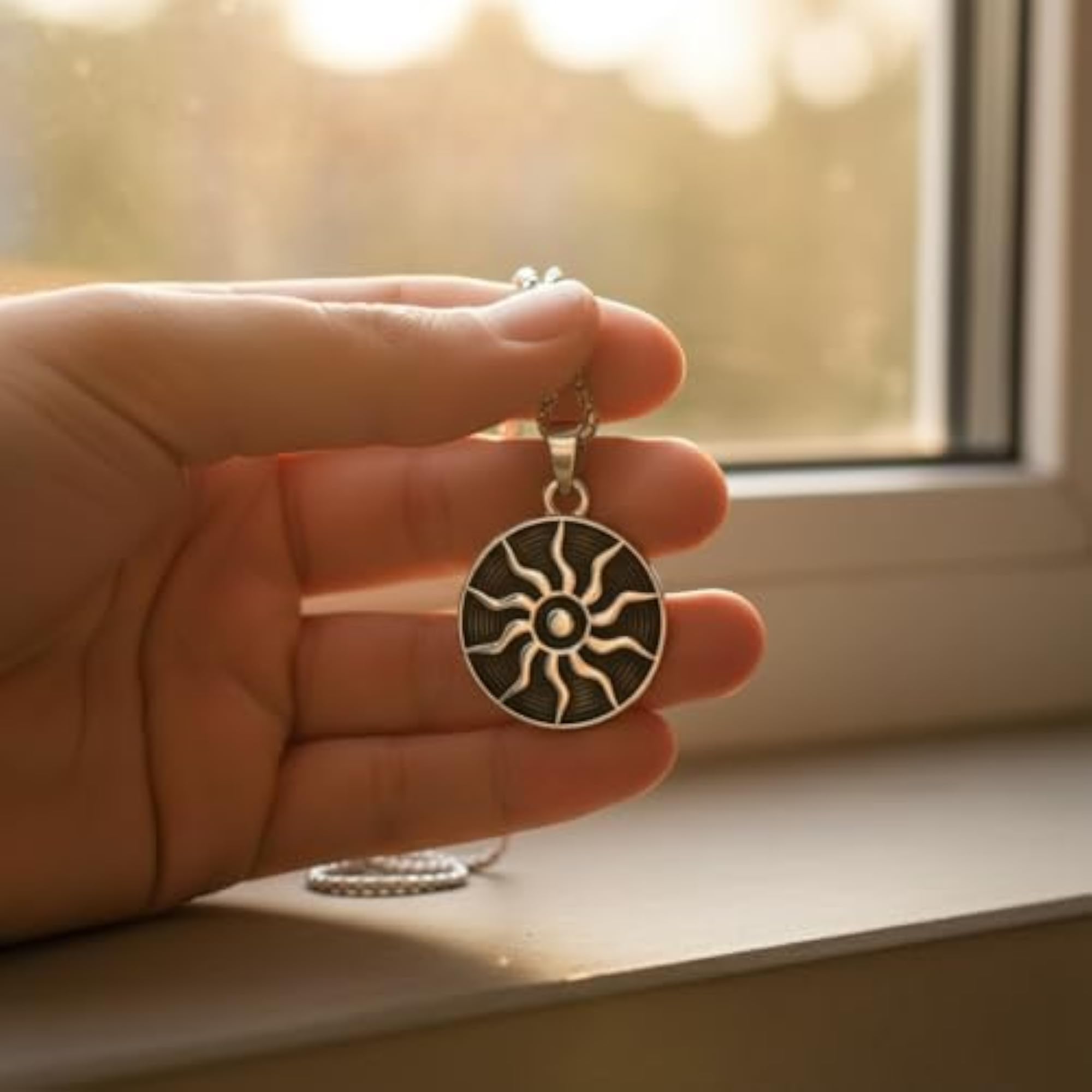 Men's Black Sun Round Pendant Necklace