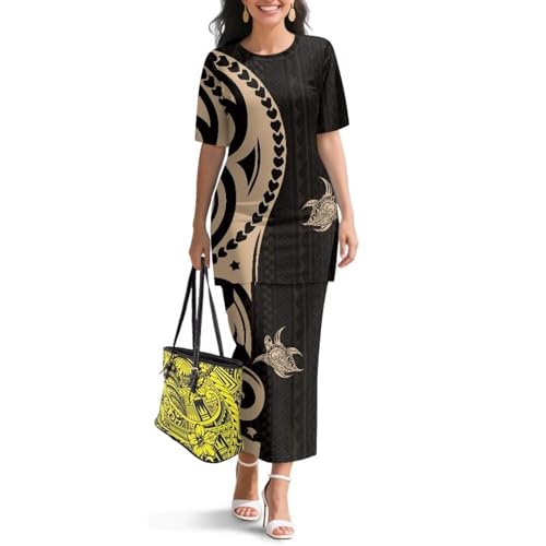 Image of Polynesian Dress for Women Short Sleeve High Waist Maxi Skirt | Puletasi dress, t-shirt and skirt two-piece, elastic material, lightweight, soft, plus size, luau party, wedding, clubwear