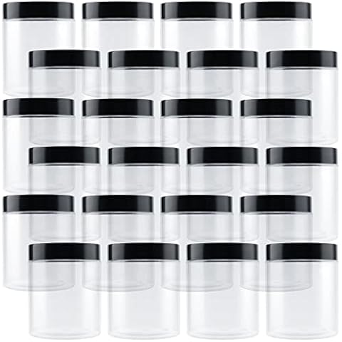 PINGEUI 24 Pack 250ml Clear Round Plastic Jars with Lid, BPA Free Wide Mouth Plastic Container, Empty Sample Storage Pot Jars for Slime, Food, Spices, Liquids, Crafts Cover