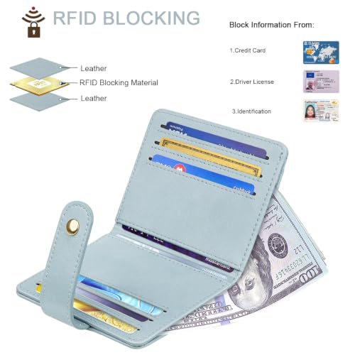 Image of Small Wallets for Women Slim Minimalist Bifold Credit Card Holder | Compact Zipper Coin Purse for Ladies RFID Blocking Mini Travel PU Leather Card Case Gifts for Mom, Grey Blue