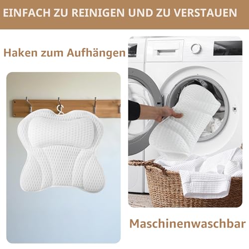 Badewannenkissen,Badekissen Für Badewanne,Kissen Badewanne 4D Mesh mit 6 Saugnäpfeln,Wird verwendet,um zu entspannen,um Nacken,Schultern,Kopf und Rücken zu unterstützen,für Heimspas(Weiß)