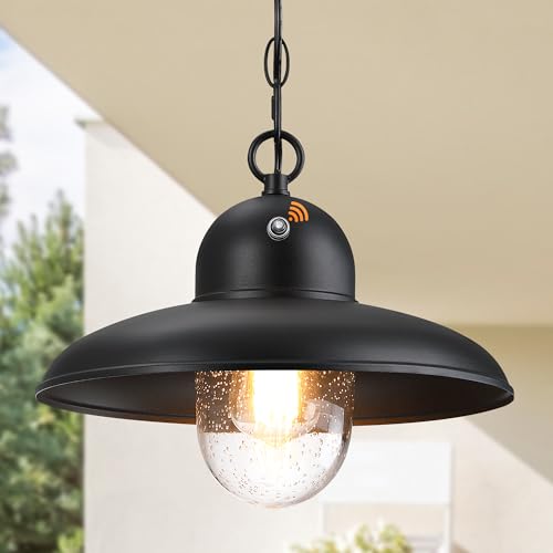 Image of Solar Outdoor Pendant Lights with Adjustable Chain and Bubble Glass | Max 59 inch Adjustable, Die-cast Aluminum, Dusk to Dawn, Waterproof, Rust-resistant, Fits Sloped Ceilings, Hardwired, E26 Base