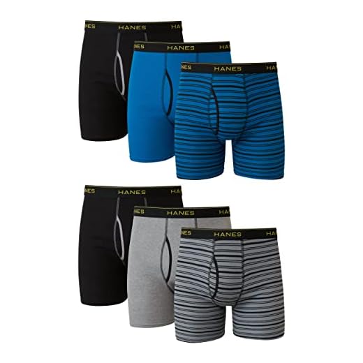 Hanes Men's Cool Dri Tagless Boxer Briefs With Comfort Flex Waistband, Multipack, 6 Pack - Striped Assorted , Medium
