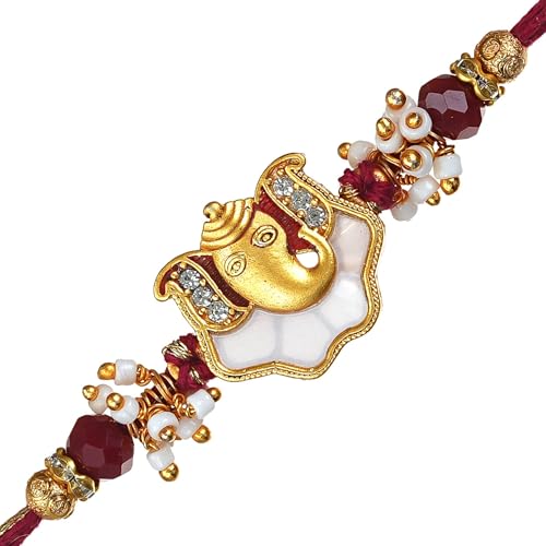 Image of eCraftIndia Ganesha Rakhi for Brother Bhaiya Bhai with Best Bro Ever Fridge Magnet | Roli Chawal Pack