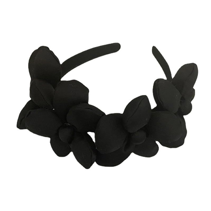 TQVLNMCR Diademas for Mujer Diadema de Esponja con Flores tridimensionales Diadema de Flores Grandes Negras Diadema Linda for Damas Diadema Antideslizante for Damas
