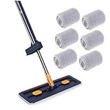 TOBBOMEY Mopa Plana Grande Azul con Almohadillas Microfibra Reutilizables Fregona sin Lavado Manual para Limpieza Eficaz de Suelos y Azulejos Fácil Instalación y Uso Cómodo