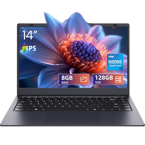 Image of UOWAMOU 14 inch Laptop - N5095 Quad-Core, 8GB RAM 128GB SSD, WiFi 5 /Bluetooth 5.0, Webcam Privacy Cover, Preloaded Office 2024 - Ultra-Portable