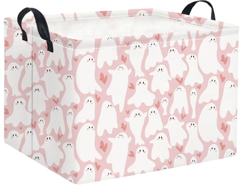 Image of Halloween Basket Cute Baskets for Kids Pumpkin Basket Rectangular Storage Bin Organizer Box Room Decor(Pink Cute Ghost)