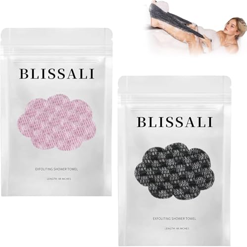 Bliassali Exfoliating Shower Towel, Body Scrub Glove for Smooth & Glowing Skin (Pink+Black)