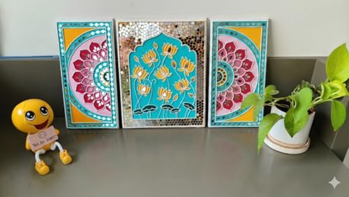 Image of HobbyNest DIY Lippan Art Kit | Mud Mirror Craft Kit for Wall Decor | Art & Craft Hobby Kit for Kids & Adults | Canvas Painting | DIY Lippan Art Painting | Lippan Art (Lotus Mandala Trio)