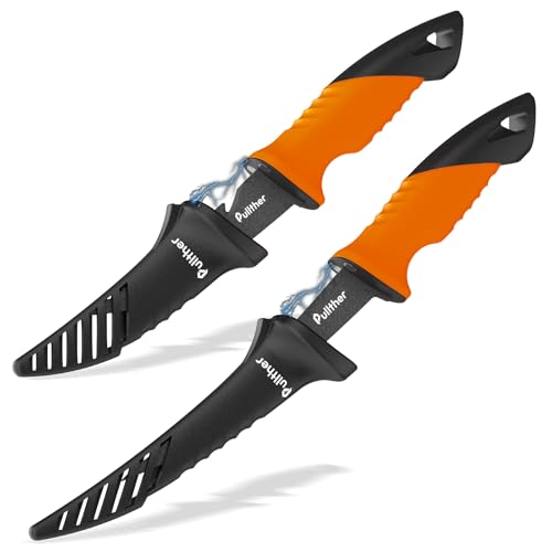 pullther Angelmesser Set 2-teilig, 13cm Ködermesser & 18/23cm Filetiermesser mit magnetischen Schutzhüllen, Edelstahl korrosionsbeständig – Angelausrüstung Geschenk