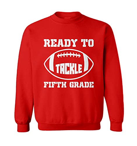 Ready to Tackle Fifth Grade - Football Toddler Fleece Crewneck Sweater (Red, 3T)