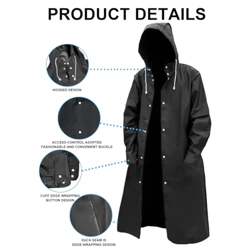 Men's Reusable EVA Long Raincoat, Windproof Waterproof Trench Coat for Hiking Fishing Dog Walking Outdoor Activities4