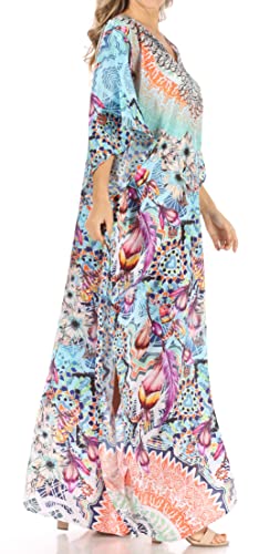 Sakkas Anahi Flowy Design V Neck Long Caftan Dress/Cover Up with Rhinestone4