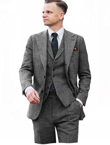 VENNYNG Men's Plaid Wedding Suits 3 Pieces Checkered Blazer Vest Pant Set for Autumn Winter Business Party4